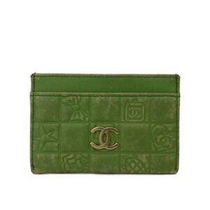 EGA CHANEL Icon CC Logo Lambskin Card Case Green/9BK0943